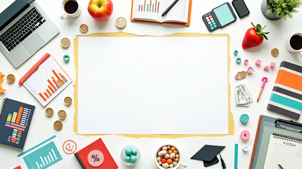 Profitable affiliate marketing niches collage including finance, health, and tech gadgets on a clean workspace
